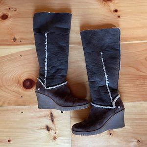 Ugg Brown Suede Aubrie Tall Wedge Boots Size 7
